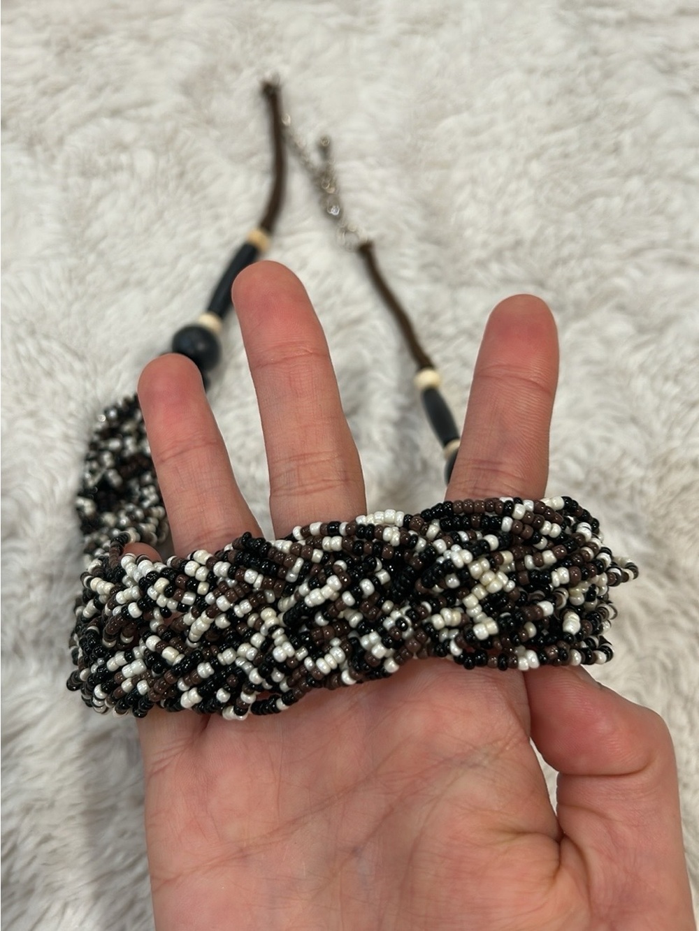 Vintage Black & White Beaded Statement Necklace - Picture 2 of 3